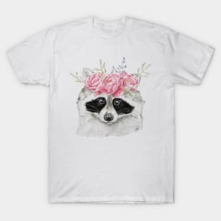 Cute Raccoon with Flower Headband T-Shirt